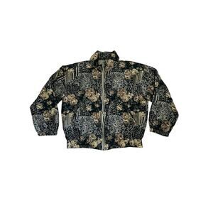1990s VTG Stunt 100% Silk Floral Patterned Zip Up Lightweight Bomber Size Medium